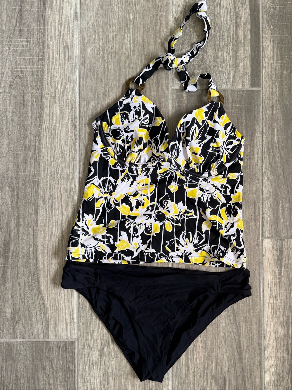 PrAna Black Bikini Bottoms with Unknown Brand Floral Tankini